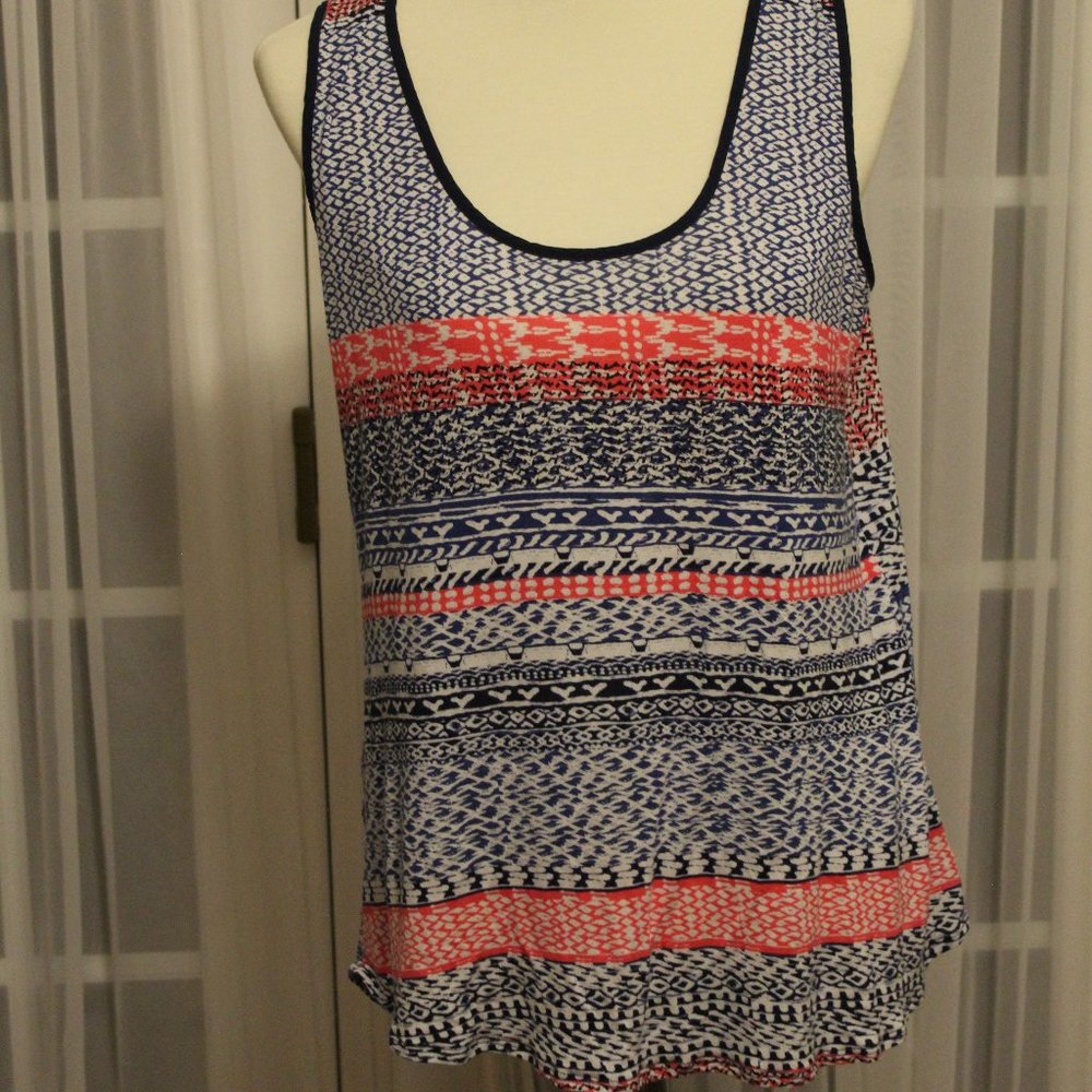 Navy Blue tank with peach and white accents
